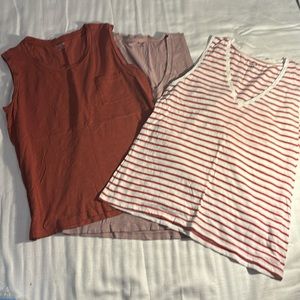 Madewell Tank Tops in Rust, Mauve, and Striped Red